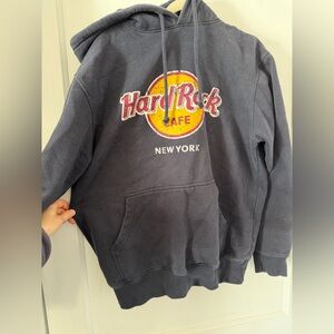 Hard Rock Cafe New York Navy Blue Zip-Up Hoodie with Yellow & Red Logo